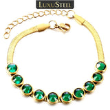 Green Stone Charm Bracelet Flat Snake Chain Temperament Wedding Jewelry