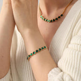Green Stone Charm Bracelet Flat Snake Chain Temperament Wedding Jewelry