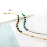 Green Stone Charm Bracelet Flat Snake Chain Temperament Wedding Jewelry