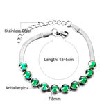 Green Stone Charm Bracelet Flat Snake Chain Temperament Wedding Jewelry
