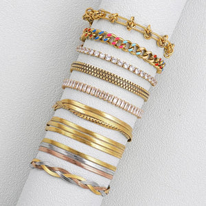 Stainless Steel Snake Chain Bracelet with Crystal Tennis Bracelets