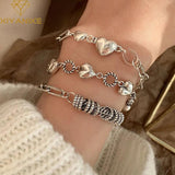 XIYANIKE Silver Love Heart Circle Hollow Stitching Bracelet Female