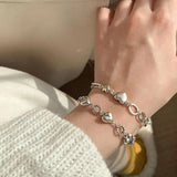 XIYANIKE Silver Love Heart Circle Hollow Stitching Bracelet Female