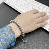 Stainless Steel Bracelet for Women Silver Box Chain Bangle Jewelry 18+5cm