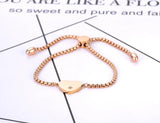 Titanium Stainless Steel Heart Charm Bracelet Women Girls Rose Plated Adjustable