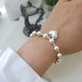 Silver Beads Chain Bracelet Heart Shape Women's Jewelry
