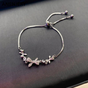 Zircon Bowknot Bracelet for Women Sweet Adjustable Pull Chain Bracelet