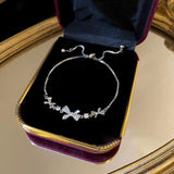 Zircon Bowknot Bracelet for Women Sweet Adjustable Pull Chain Bracelet