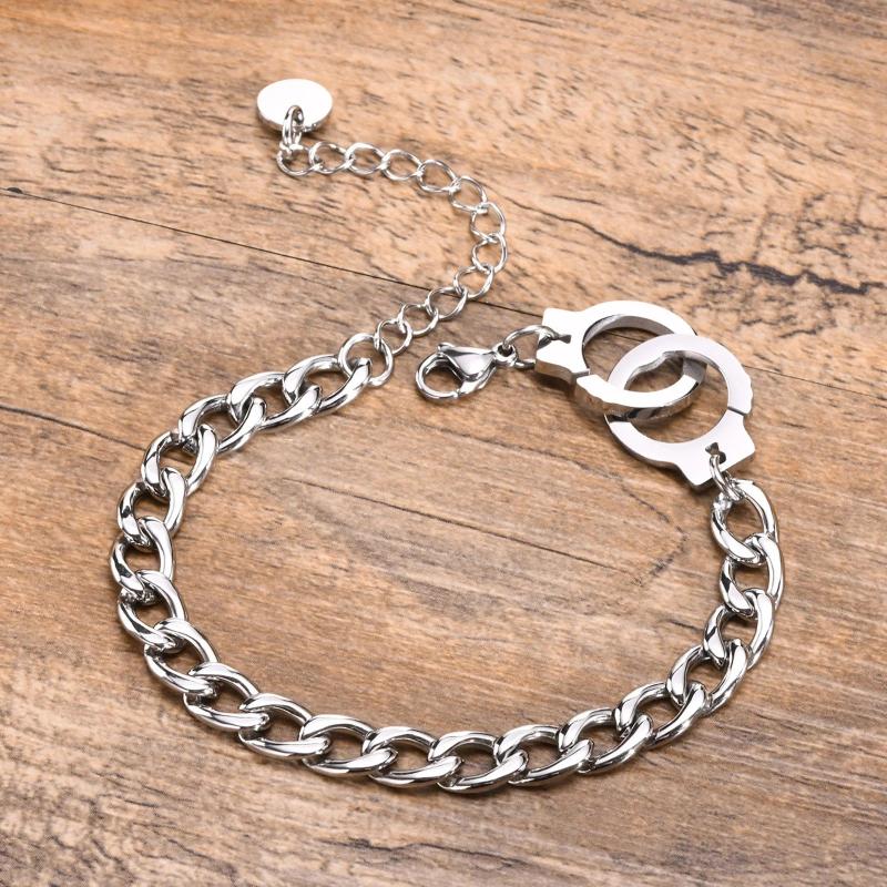 Unisex Handcuff Bracelet Stainless Steel Cuban Chain Punk Rock Gothic Jewelry