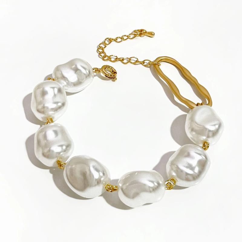 Peri'sbox Faux Large Rice Pearl Bracelet Layering Set