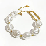 Peri'sbox Faux Large Rice Pearl Bracelet Layering Set