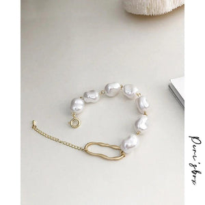 Peri'sbox Faux Large Rice Pearl Bracelet Layering Set