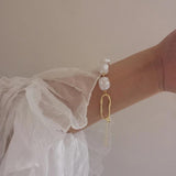Peri'sbox Faux Large Rice Pearl Bracelet Layering Set