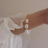 Peri'sbox Faux Large Rice Pearl Bracelet Layering Set