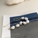 Peri'sbox Faux Large Rice Pearl Bracelet Layering Set