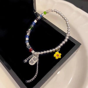 Crystal Beaded Bracelet Lucky Flower Stretch Bracelet