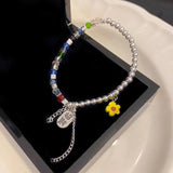Crystal Beaded Bracelet Lucky Flower Stretch Bracelet