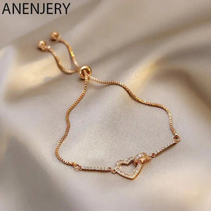 Silver Zircon Heart Bracelet Women Wedding Gift Jewelry