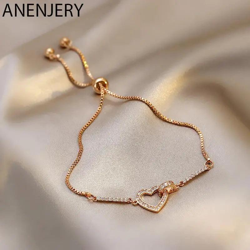 Silver Zircon Heart Bracelet Women Wedding Gift Jewelry