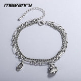 Double Layer Chain Bracelet, Cat Pendant, Party Jewelry