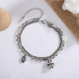 Double Layer Chain Bracelet, Cat Pendant, Party Jewelry