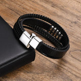 Layered Braided Leather Bangle for Men