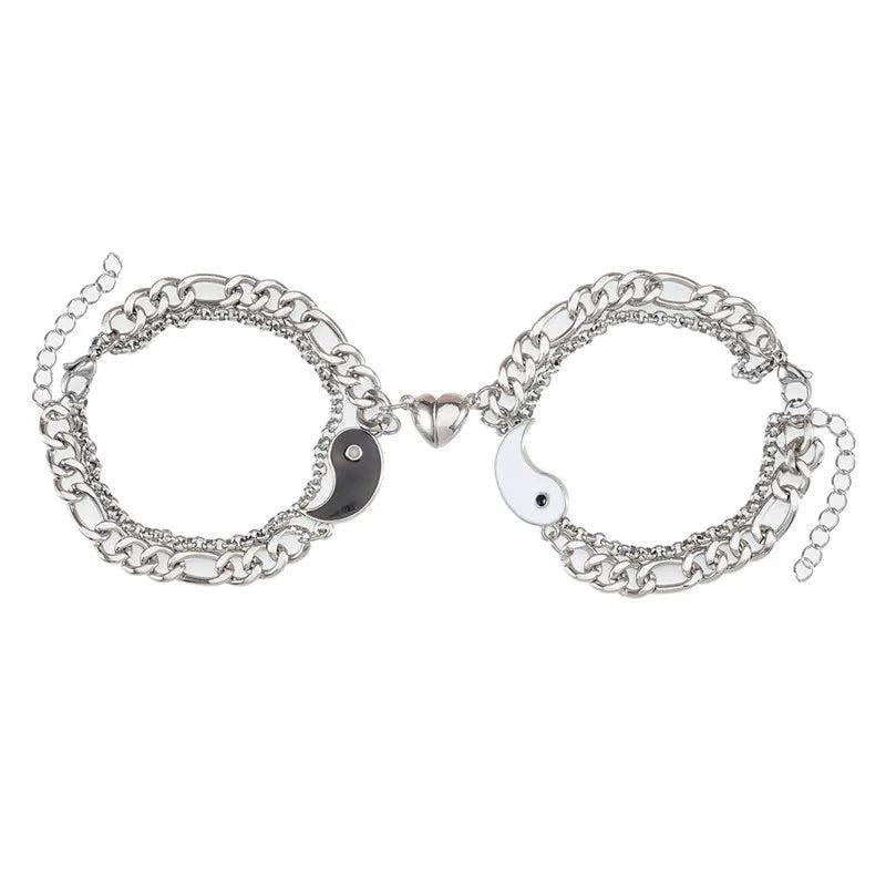 Stainless Steel Yin Yang Chain Bracelet Charms Hippie Jewelry Love