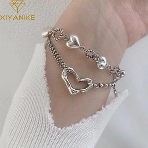 Silver Hollow Heart Charm Bracelet Women Chain Bangle Jewelry Gift