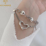 Silver Hollow Heart Charm Bracelet Women Chain Bangle Jewelry Gift