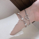 Silver Hollow Heart Charm Bracelet Women Chain Bangle Jewelry Gift