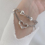 Silver Hollow Heart Charm Bracelet Women Chain Bangle Jewelry Gift