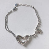 Silver Hollow Heart Charm Bracelet Women Chain Bangle Jewelry Gift