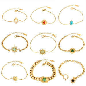 Colorful Natural Stone Bracelet Stainless Steel Chain Jewelry