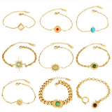 Colorful Natural Stone Bracelet Stainless Steel Chain Jewelry