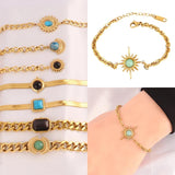 Colorful Natural Stone Bracelet Stainless Steel Chain Jewelry