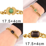 Colorful Natural Stone Bracelet Stainless Steel Chain Jewelry
