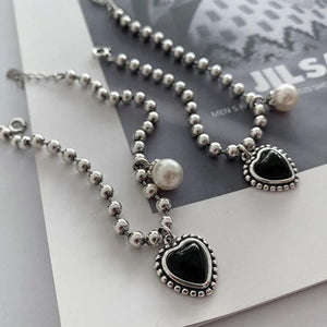 Silver Heart Bracelet for Women Pearl Adjustable Bead Chain Bracelet