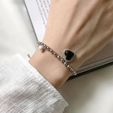 Silver Heart Bracelet for Women Pearl Adjustable Bead Chain Bracelet