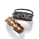 Bohemian Leopard Leather Bracelet for Women Crystal Wide Wrap Jewelry