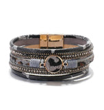 Bohemian Leopard Leather Bracelet for Women Crystal Wide Wrap Jewelry