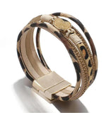 Bohemian Leopard Leather Bracelet for Women Crystal Wide Wrap Jewelry