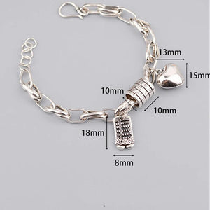 Silver Love Heart Abacus Pendant Bracelet Retro Distressed Punk Jewelry