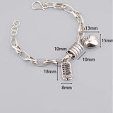 Silver Love Heart Abacus Pendant Bracelet Retro Distressed Punk Jewelry