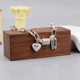 Silver Love Heart Abacus Pendant Bracelet Retro Distressed Punk Jewelry