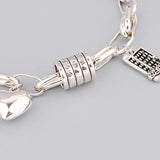 Silver Love Heart Abacus Pendant Bracelet Retro Distressed Punk Jewelry