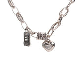Silver Love Heart Abacus Pendant Bracelet Retro Distressed Punk Jewelry