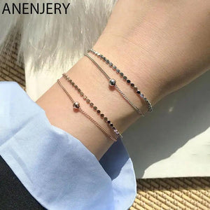 Silver Double Layer Beads Chain Bracelet for Women Jewelry