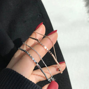 Silver Double Layer Beads Chain Bracelet for Women Jewelry