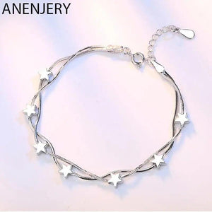 Silver Double Chain Star Anklet Bracelet S-B167