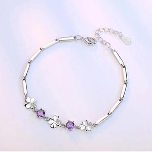 Silver Zircon Lucky Leaves Bracelet For Women Valentines Gift